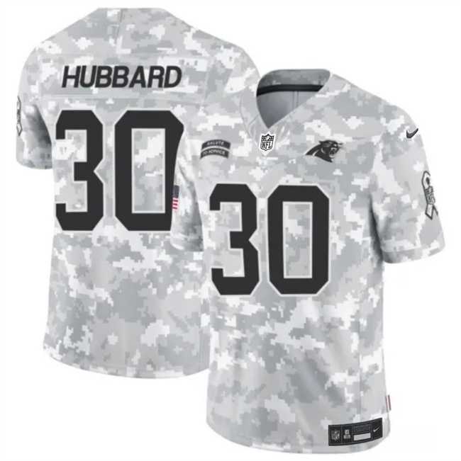 Mens Carolina Panthers #30 Chuba Hubbard 2024 F.U.S.E Arctic Camo Salute To Service Limited Stitched Football Jersey Dzhi